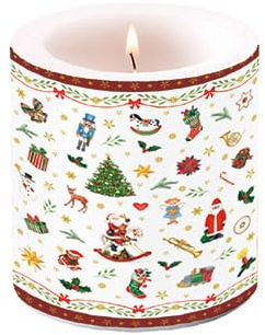 Ambiente Kerze Stumpenkerze Wachswindlicht Dekorationskerze 9 cm hoch Paraffinwachs 35h Brenndauer Weihnachten Advent Serie ornaments all over red