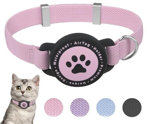 Airtag Katzenhalsband, Dehnbares Kätzchenhalsband mit Apple Air Tag Halterung, Leicht und Bequem, Ultra Elastische GPS Katzenhalsbänder für Katzen, Kätzchen und Welpen [Rosa]