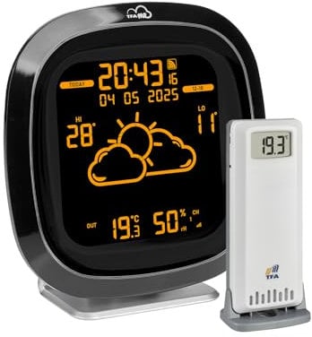 TFA Dostmann Stazione Meteo WiFi Design TFA.me ID-04, 35.8102, Previsioni Meteo Professionali di Wetter.com 4 Giorni, incl Sensore Esterno, Vari Colori Display, Portale Online, Funzione Avviso, Nero