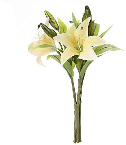 HAOHIZE Faux Lys, 3 pcs 14,17 Bouquet de Lys Artificiels Réalistes Blancs Fausses Fleurs de Lys Longue Tige pour la Fête des Mères Pâques Saint Valentin Maison Hôtel Décoration (Jaune)