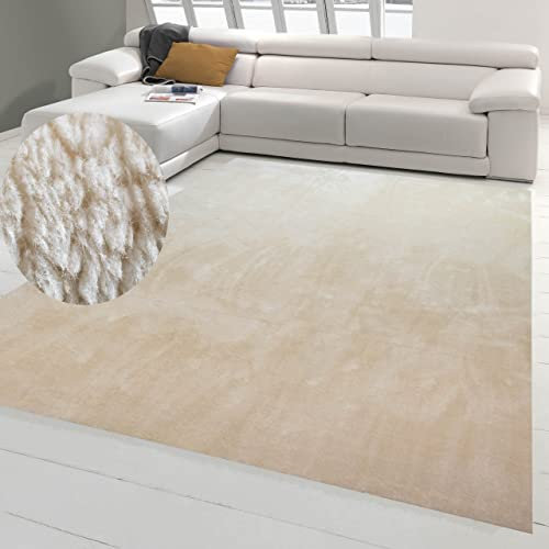 Teppich-Traum Teppich Wohnzimmer Flurläufer Eingangsbereich Gang rutschfest weich mit angenehmem Uni-Design in Beige 200 x 280 cm