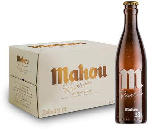 Mahou Reserva Cerveza con un Sabor Único, con Cuerpo y un Toque de Intensidad, Pack 24 Botellas 33 cl, 6.3% Vol Alcohol