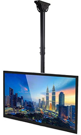 PMCIGQTH Supporto Regolabile per TV a soffitto - Supporto per TV a Parete Adatto per TV 4K da 32-65 Pollici, Altezza Regolabile, inclinazione telescopica e Girevole, Schermo Piatto, Nero (d