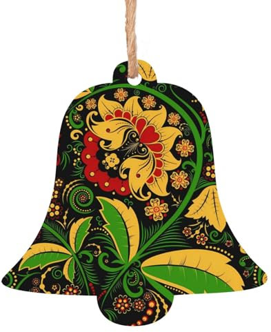 Christmas Wooden Ornaments For Tree Decoration Retro Yellow Flower Hanging Xmas Tree Decorations Bauble Home Decor (Bell Shape)