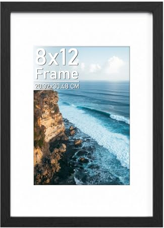 Histarzeda 8x12 Picture Frame 20 x 30 cm, Wooden Black 8x12 Frame with Perspex Glass, 8 x 12 Frames for Collage Photo Wall, Desktop & Wall Horizontal Vertical Decoration in Home, Office (Black)