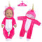 Puppenkleidung 43 cm, 2 Stück Baby Puppen Cartoon Pony Kleidung Outfits Enthalten 1 Bodysuit mit Hut 1 Kleiderständer Puppenzubehör für Baby Puppen 14-18 Inch Mädchen Geburtstagsgeschenk (Rose Rot)