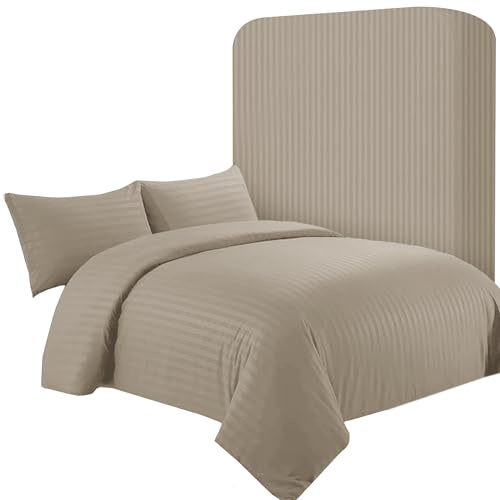 AR Ware King Satin Stripe Duvet Cover Set – 4 Pcs Beige Soft, Hotel-Style Bedding Set with 2 Pillowcases and 1 Fitted Sheet