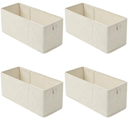 YOFAPA 4 Pcs Fabric Storage Boxes, 10.2L Capacity, Cotton Linen Closet Organizer Bins 5.9 x 15.7 x 6.7 in, Long-lasting, Foldable Wardrobe Drawer Organiser for Underwear, Clothes