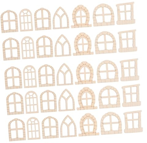 Miniatur Puppenhausfenster, 50 Stück, Beige, Unbehandelt | Wichtel Türen, Miniatur Fenster, Selbstgemacht Fenster für Zuhause und Puppenhaus