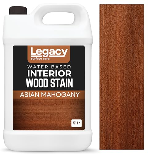 Legacy Surface Care Water Based Wood Stain (Gold Oak) – Fast Drying, Non-Toxic, Easy to Apply Wood Paint & Varnish for Indoor & Outdoor Furniture, Floors & Decking (Asian Mahogony, 5ltr)