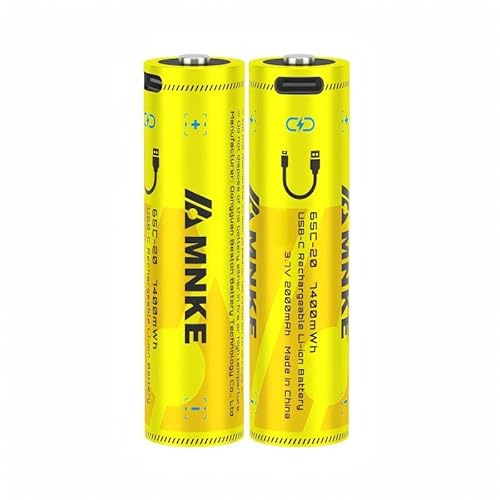 VENNERLI Rechargeable Lithium Batteries with USB-C Cable Fast Charging Battery 3.7V 7400mWh High-Capacity 2000+ Cycles Ultra-Long Lasting Time Durable Cycle Smart Charging LED Indicator (2-Pack Set)