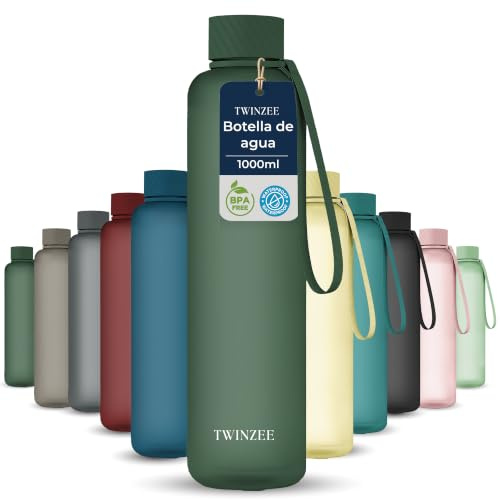 Twinzee Botella Tritán 1 L Sin BPA Antifugas Verde Bosque | Ideal para deporte, oficina y escuela · Reutilizable · Resistente · Fácil de limpiar · Uso diario