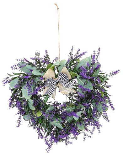 SOIMISS Artificial Lavender Heart-shaped Wreath for Front Door, Valentine’s Day Floral Garland Decoration, Large Fake Lavender Door Hanging Ornament for Home and Festival
