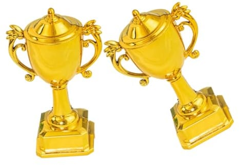 NOLITOY 2 Pezzi Mini Coppe Trofei di Plastica, Decorazioni per Torte e Tavola dei Dolci, Coppe D'oro per Feste e Premi Sportivi