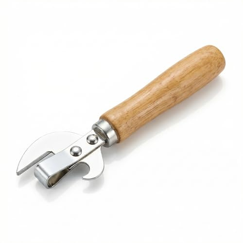 2Pcs Stainless Steel Side Cut Can Opener, Manual Tin Opener with Ergonomic Wood Handle, Multifunctional Tin Openers that Work, for Kitchen, Camping Trips, Picnic, and Emergency Prep Tool