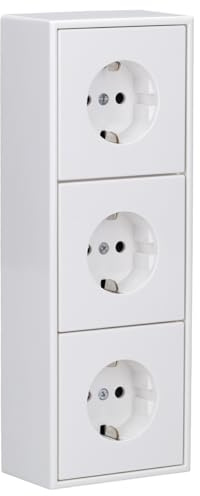 JUNG Serie LS 3x SCHUKO Steckdosen Safety Aufputz-Set | mit 3x LS1520KIWW Steckdose mit Berührungsschutz, LS583AWW Aufputz-Kappe 3-fach