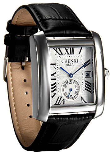Avaner Armbanduhr mit quadratisches Zifferblatt Herrenuhr mit Lederband Vintage Design mit römischen Ziffern Analog Quarz Kalender Uhr Männer Frauen