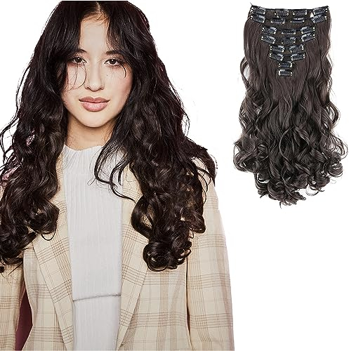 CAISHA XXL 8 Teiliges Set 45cm Langhaarige CLIP IN EXTENSIONS Synthetik Haarverlängerung Haarteil Voluminös Gelockt Braun CES22-1