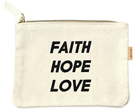 Me Plus Öko-Reißverschlusstasche, stilvoll bedruckt, Reise-Organizer, Kosmetiktasche, kleines Make-up, Studenten, BTS-Organisationstasche (Faith Hope Love)