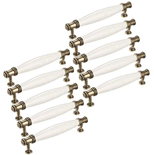 Banggo Tiradores de tirador para puerta, estilo vintage, en forma de T, para puertas de cocina, armarios, cajones, dormitorios, muebles de cerámica y aleación de zinc, Distancia del agujero de 128 mm