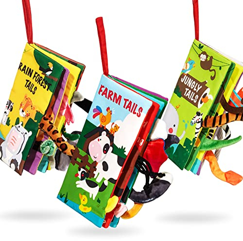 beiens baby spielzeug 0 6 monate,3 Stück quiet book knisterbuch stoffbuch fühlbuch baby buch kinderwagen spielzeug kette sensorik spielzeug für baby geschenk junge mädchen