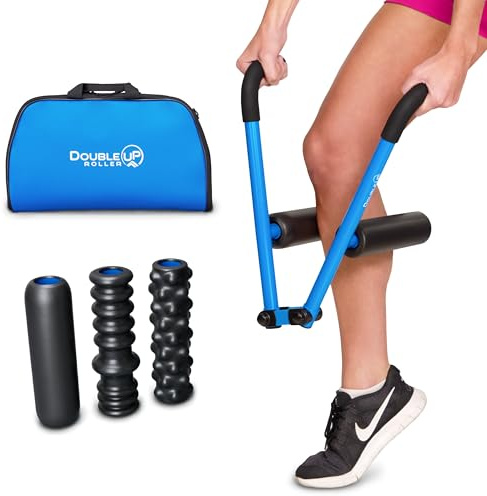 DoubleUP Roller D5 Bein- und Armmassagegerät, Metallrahmen, 5 Rollen | Leistungs-Set mit 3-facher Hebeldruckkontrolle. Mühelose Muskelentlastung für Quads, IT-Bänder, Oberschenkel, Waden und Arme