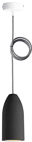 Buchenbusch urban design Betonlampe dark edition 7,5 x 16 cm, Deckenlampe einflammig, LED Pendelleuchte mit Textilkabel Schwarz-Weiß, Hängelampe Esstisch Küche Wohnzimmer, Baldachin weiß