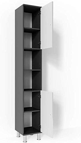 Vicco Badschrank Fynn, Badezimmerhochschrank, Anthrazit/Weiß Hochglanz, 30 x 190 cm
