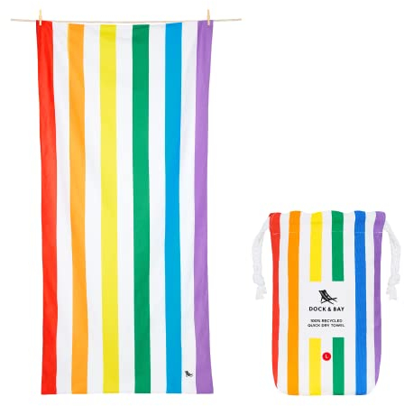 Dock & Bay Beach Towel - Quick Dry, Sand Free - Compact, Lightweight - 100% Recycled - Includes Bag - Summer - Rainbow Skies - Large (160x90cm, 63x35)