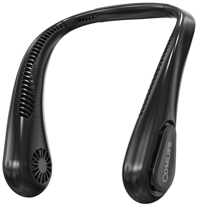 COMLIFE Tragbarer USB Ventilator, Mini Ventilator mit 5000mah Akku, 3 Geschwindigkeiten, Nackenventilator mit keine Klingen für Wandern, Outdoor Sport, Reisen, Zuhause, Büro - Schwarz