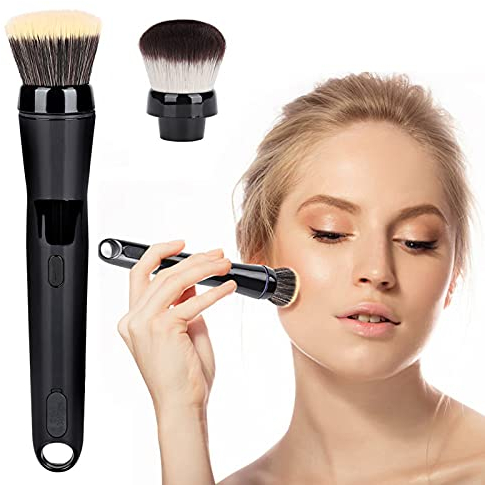 Ensemble de Pinceaux de Maquillage électriques, Pinceau de Fond de Teint Kabuki Flat Top Pinceau de Maquillage Rotatif Automatique avec Têtes de Pinceau Fond de Teint et Fard à Joues, Pinceau Fond de