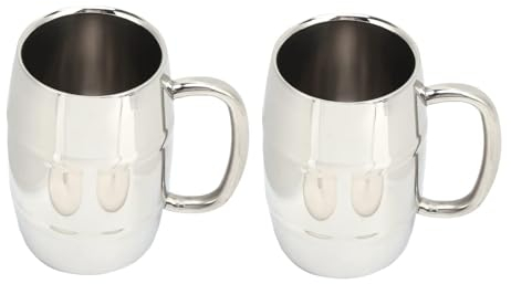Jarras de Cerveza Inoxidable, 2pcs Taza Acero Inoxidable Fabricada en Acero Inoxidable Jarra Cerveza Taza de Camping de Doble Color Plata Taza de Viaje con Asa Taza de Café para Bebidas