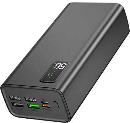 Power Bank 50000mah QC3.0 22.5W & USB C PD20W External Battery Pack, 2 Inputs & 5 Outputs Quick Charge Portable Charger Phone Camera Pad Headset etc.