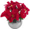 Leaf Artificial Christmas Xmas Red Poinsettia 40cm Houseplant in Pot, Silk, Silver Straight Edge