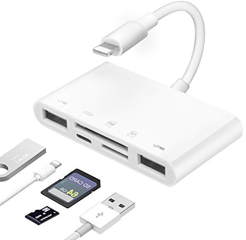 iPhone SD TF Kartenleser, 5 in 1 iPhone Kartenleser Lightning USB Adapter USB Kamera Adapter iPhone USB 2.0 Buchse Female OTG Adapter Kompatibel mit iPhone 14/13/12/11/X/8/7/Pad i-OS 9.2 or Later