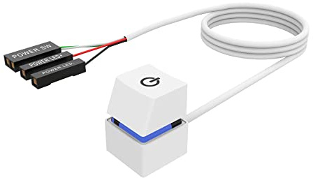 1Pcs Power Button PC Power Supply Cable,2m length Desktop Computer External Remote Start On Off Switch Button Extension Cable with White Case Blue LED