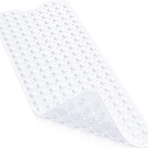 XIYUNTE Bathtub Mat Non Slip - 100x40cm Extra Long Shower Mats Non Slip Anti Mould, Anti Slip Bath Mats with Suction Cups and Drain Holes, Machine Washable, White