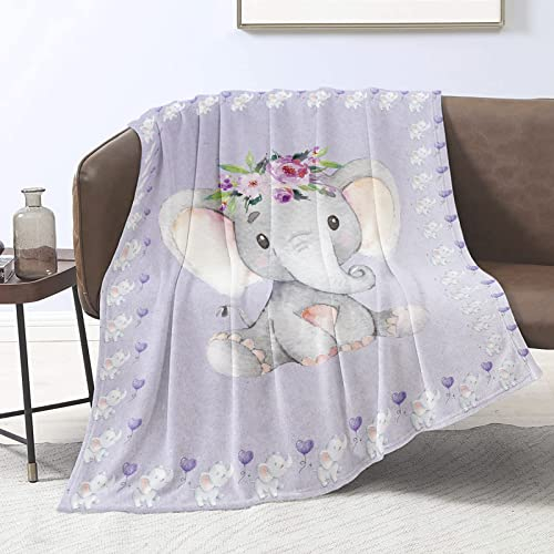 Domgoge Elefanten Decke Babydecke Elefanten Kuscheldecke für Baby Mädchen Flanell Fleecedecke Flauschig Plüschdecke für Kinder Elefanten Decken Geschenke, Lila, 130cm x 152cm