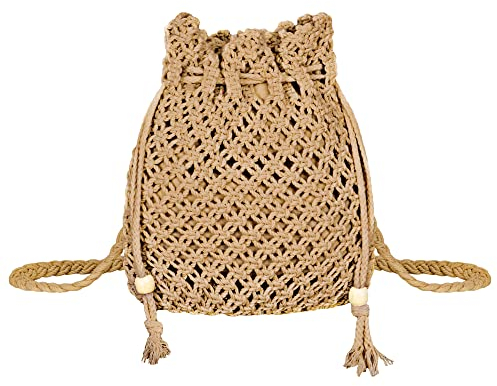 Damen Handtasche Sommer Strandtasche Umhängetasche, Böhmische Retro Gewebte Schulterbeutel Geldbörse für Reisen Freizeit Urlaub, Marron