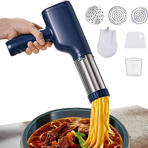 Macchina Per La Pasta Elettrica, 1500mah Wireless Noodle Press Machine- 30s Utensile Da Cucina Veloce, Macchina Per La Pasta Automatica Portatile Con 3 Stampi Per Noodle,Blue
