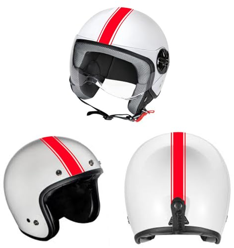 DualColorStampe Adesivi per casco moto motorino Helmet universale Stripes Strisce Design sportivo stickers STRISCIA adesiva - C0068 (ROSSO FLUORESCENTE)