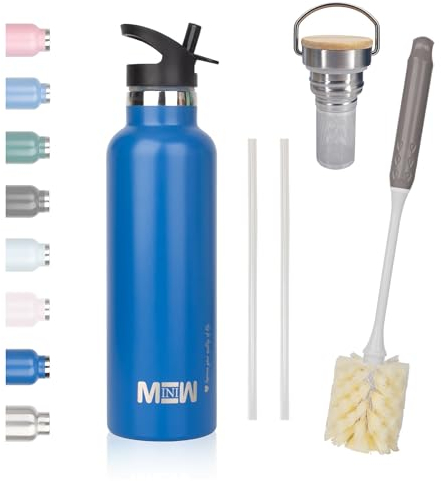 MINIW™ Trinkflasche Edelstahl 500ml 750ml, BPA-Frei Wasserflasche, Auslaufsicher Isolierflasche, Isolierte Thermoskanne, Thermosflasche für Sport, Fitness, Schule und Reisen (Navy Blau 0.75L)