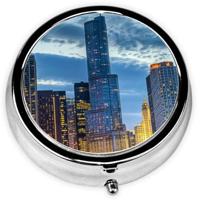 Froon Runde Pillen-Organizer – Chicago Illinois USA Mini-Metall-Medikamentendose für Reisen – praktische und stilvolle Pillen-Aufbewahrungslösung