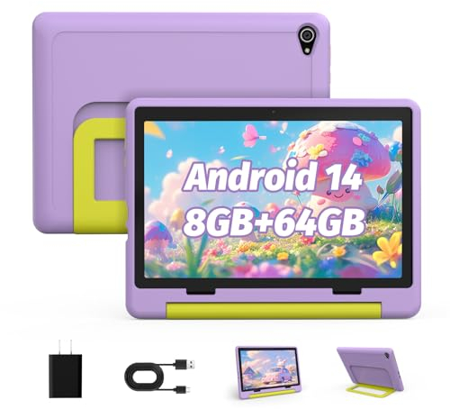 Yicty Kinder Tablet|Upgraded Android 14 Tablet 10 Zoll für Kinder mit Schutzhülle|Octa-Core|8+64GB 1TF Karte erweiterbar|Dual Kamera|Kindersicherung|Großes Geschenk für Kleinkind