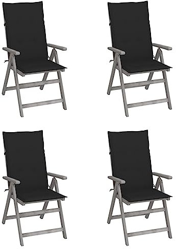 FUDUGEHMIOFWFJJ stapelstuhl Garten,gartenmöbel Set günstig,Verstellbare Gartenstühle 4 STK. mit Auflagen Massivholz AkazieGeeignet für Garten, Terrasse, Esszimmer