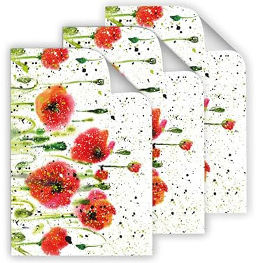 6 Geschenkpapier-Bögen hochwertige reißfeste Geschenkverpackung für Frauen Freundin Mädchen Oma Mohnblumen Mohn rot für kleine Geschenke für Geburtstag Weihnachten (6 Bögen je A3-Format)
