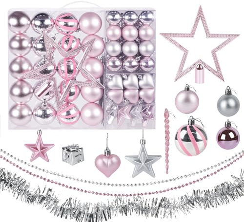 Agoer 60 Palline di Natale Rosa,Set di Decorazioni per Albero di Natale,Palline per Albero di Natale in Plastica,Addobbi Albero Natale per Feste di Capodanno,Matrimoni,Vacanze,Decorazioni Natalizi