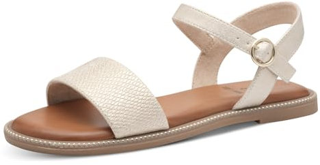 s.Oliver Damen Sandalen flach mit verstellbarem Riemchen Vegan, Gold (Champagne Snak), 40 EU