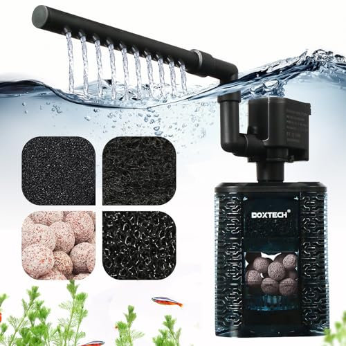 boxtech 5 in 1 Filtro Acquario Interno, Filtro Acquario con Pompa Acqua 3W 390L/H, Filtro a Spugna Silenzioso per Acquario 75-150L Pesci e Tartarughe