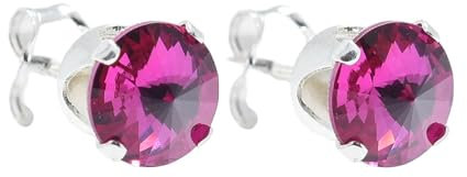 pewterhooter Women 925 Sterling Silver Crystal Stud Earrings (Brilliant Fuchsia)